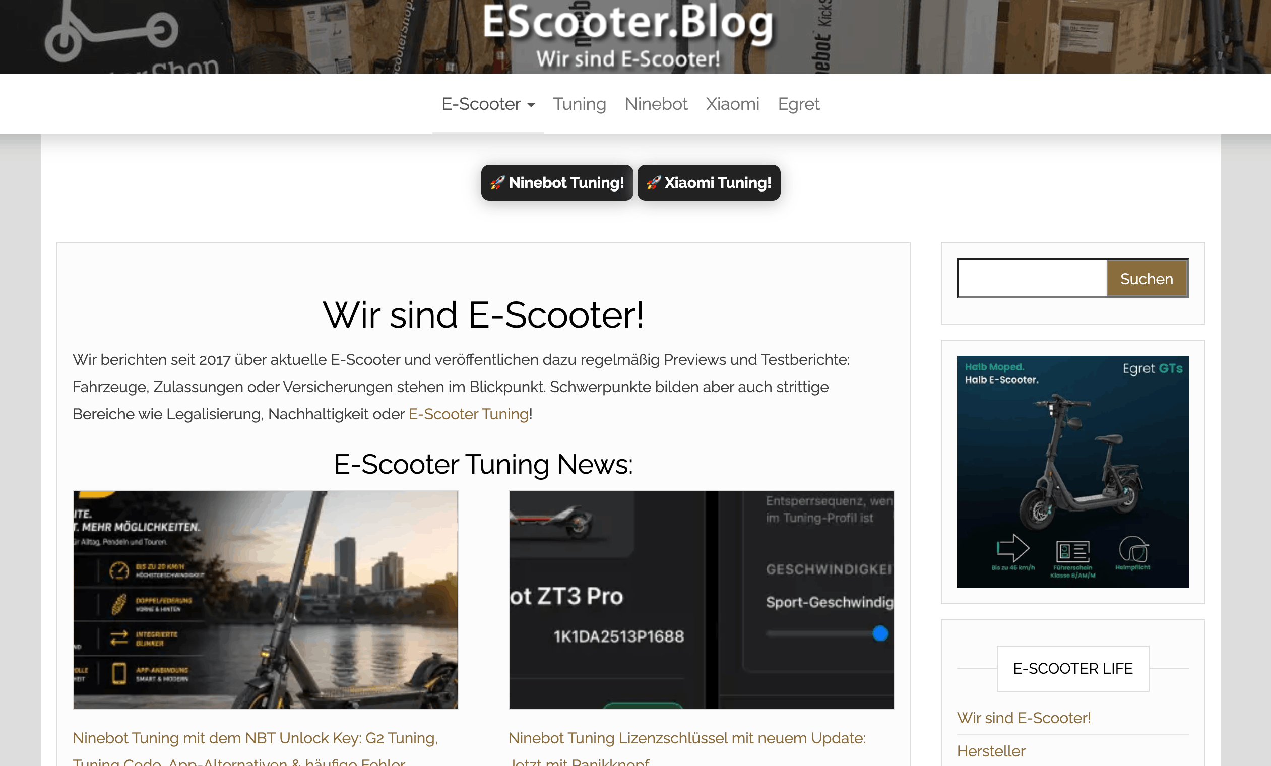 Screenshot von eScooter.blog